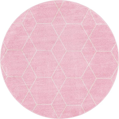 Unique Loom Trellis Frieze Collection Area Rug - Geometric (7' Round, Light Pink/ Ivory)