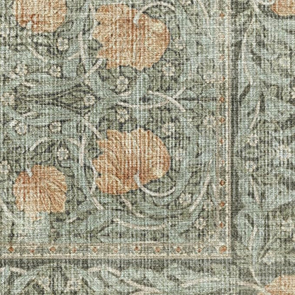 RUGGABLE x Morris & Co Washable Area Rug – Pimpernel Vintage Green 5x7, Stain-Resistant, Non-Slip – Medium Machine Washable Rugs for Living Room, Bedroom, Hallway, Entryway & Office–with Standard Pad