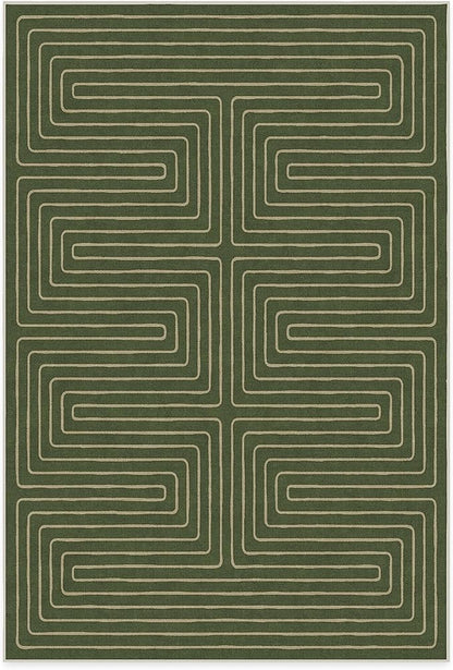 RUGGABLE x Jonathan Adler Machine Washable Modern Area Rug – Labyrinth Fern Green 6x9, Stain-Resistant, Non-Slip – Medium Rugs for Living Room, Bedroom, Hallway, Entryway & Office–with Standard Pad