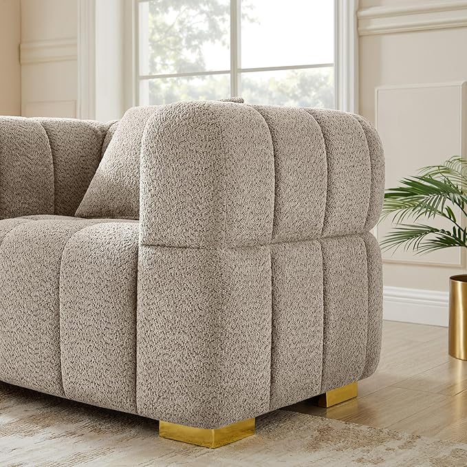 VANOMi 44.09”Oversized Accent Chair, Boucle Arm Chair with Deep Seat, Comfy Reading Chair for Living Room, Bedroom, Office, Apartment, Camel (1 Piece)