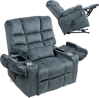 3-Motor Lift Chair with Adjustable Seat Height Zero Gravity Lay Flat Recliner with Heat Massage, Big Man Lift Recliners 400 lbs for Elderly Storage Cup Holders, Tall Man Recliner