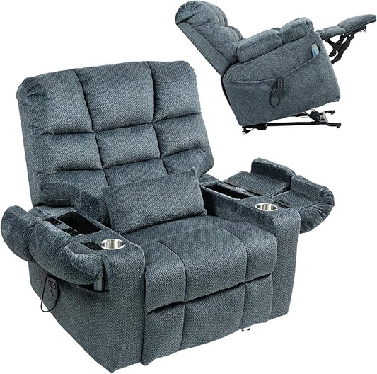 3-Motor Lift Chair with Adjustable Seat Height Zero Gravity Lay Flat Recliner with Heat Massage, Big Man Lift Recliners 400 lbs for Elderly Storage Cup Holders, Tall Man Recliner