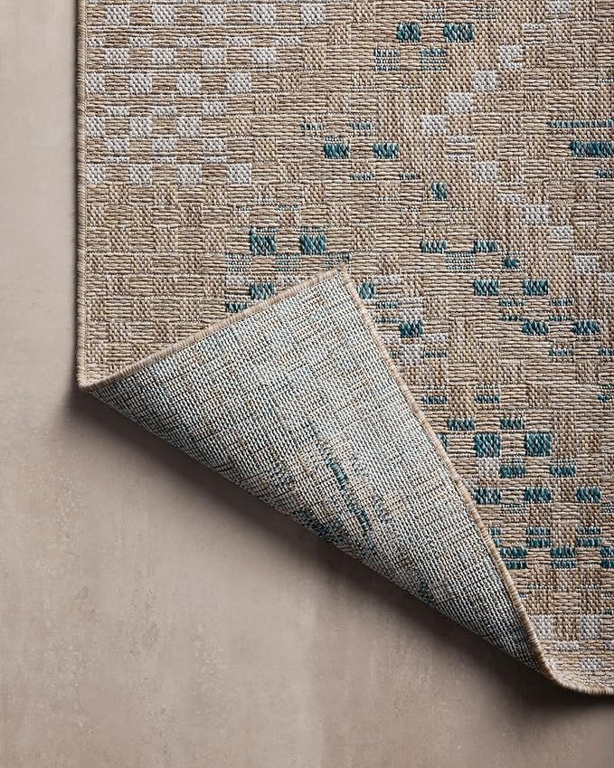 Loloi Amber Lewis Topanga Collection TOP-04 Natural/Aqua 6'-7" x 9'-4" Indoor/Outdoor Area Rug