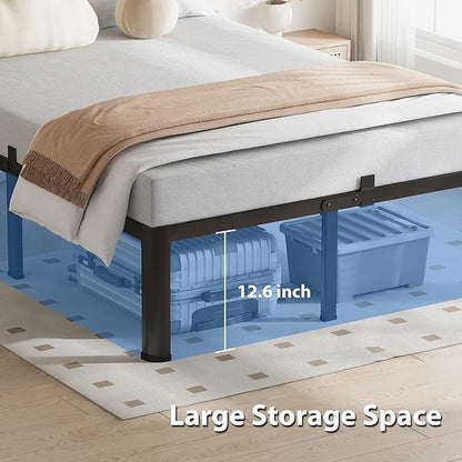 14 Inch King Size Bed Frame, 3500Lbs Heavy Duty Metal Platform with Round Corner Legs Mattress Slide Stopper, Steel Slat Support No Box Spring Needed, Noise Free, Non-Slip, Easy Assembly