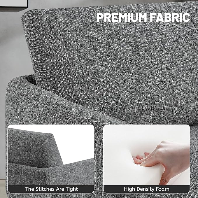 Oversized Accent Chair for Living Room Chairs Reading Arm Chair Comfy Modern Single Sofa Side Chairs with Metal Legs & Soft Cushion for Bedroom, Waiting Room (Chenille Dark Grey, Set of 2)