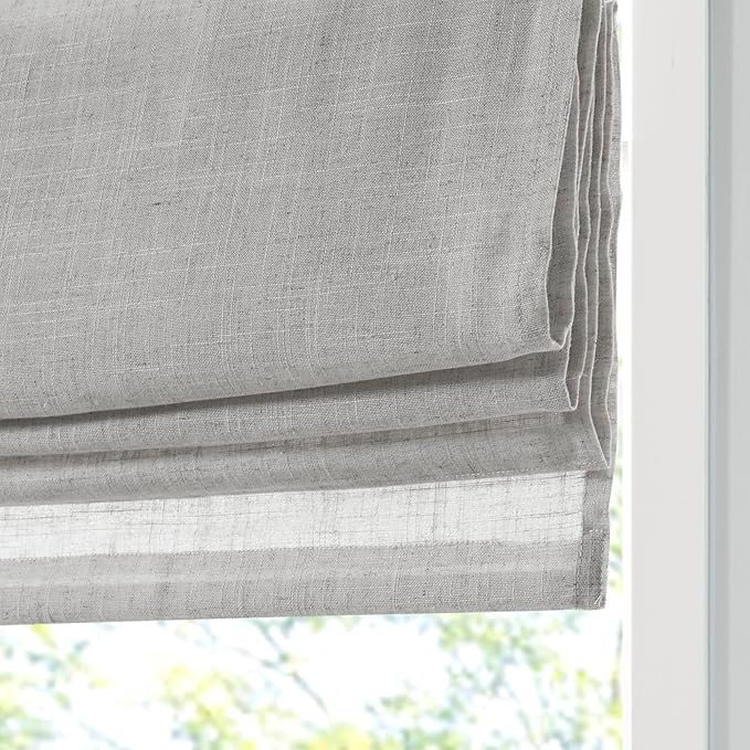 Madison Park Kyler Cordless Roman Shades - Single Panel, Lightweight Linen Blend Fabric, Natural Design, Easy Installation, Light Filtering Window Blind, Bedroom, Living Room Decor 31" W x 64" H Grey