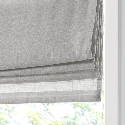 Madison Park Kyler Cordless Roman Shades - Single Panel, Lightweight Linen Blend Fabric, Natural Design, Easy Installation, Light Filtering Window Blind, Bedroom, Living Room Decor 29" W x 64" H Grey
