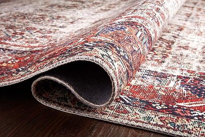 Loloi Layla Collection LAY-12 Ivory/Brick 2'-6" x 7'-6" .13" Thick Runner Rug, Soft, Durable, Vintage Inspired, Distressed, Low Pile, Non-Shedding, Easy Clean, Printed, Living Room Rug