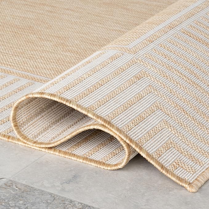 nuLOOM 8x10 Outdoor/Indoor Asha Area Rug, Tan, Casual Design with Striped Border, Stain Resistant, Highly Durable, for Patio, Balcony, Bedroom, Living Room, Dining Room, Bathroom