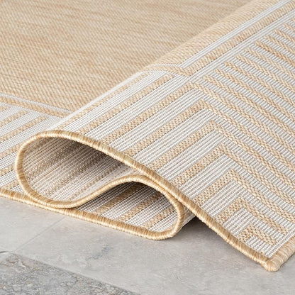 nuLOOM 4x6 Outdoor/Indoor Asha Area Rug, Tan, Casual Design with Striped Border, Stain Resistant, Highly Durable, for Patio, Balcony, Bedroom, Living Room, Dining Room, Bathroom