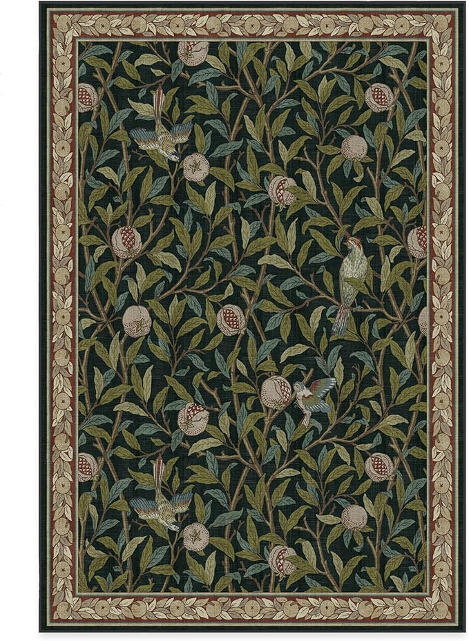 RUGGABLE x Morris & Co Washable Area Rug – Pomegranate Blue Green 6x9, Stain-Resistant, Non-Slip – Medium Machine Washable Rugs for Living Room, Bedroom, Hallway, Entryway & Office–with Standard Pad