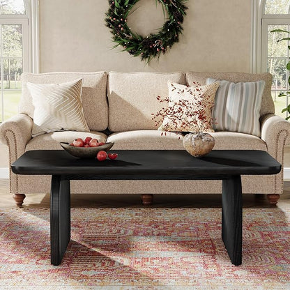 Tribesigns Rectangle Coffee Table, 47-Inch Wood Rectangular Living Room Table, Farmhouse Accent Center Low Cocktail Tea Table with Sturdy Base & Rounded Corners, Easy Assembly (Black)