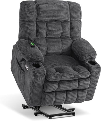 MCombo Dual Motor Power Lift Recliner Chair for Elderly, Lay Flat Lift Chair with Heat and Massage, Petite Lift Chair, Cup Holders, USB A&C Ports, Fabric 7893 (Small, Dark Gray)
