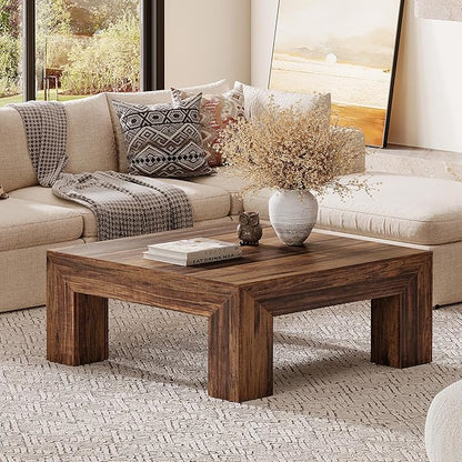 Tribesigns Farmhouse Square Coffee Table for Living Room, 39.37-Inch Low Large Center Tea Accent Table with Sturdy Legs, Easy Assembly (Dark Brown)