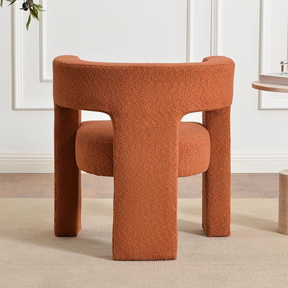 KINWELL 28" W Modern Boucle Accent Chair, Mid Century Upholstered Square Armchair, No Assembly Single Sofa Side Chair for Living Room Lounge Bedroom (Caramel)