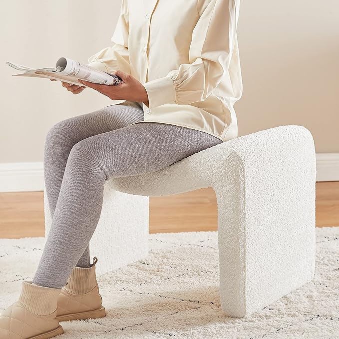 VANOMi Small Footstool Ottoman, Multi-Functional Modern Foot Stool, Sofa Footrest Extra Seating for Living Room, Entryway, Hallways and Bedrooms, Small, White