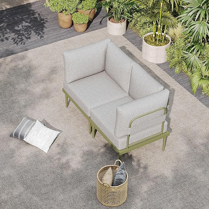 Sundale Outdoor 2 Pieces Metal Patio Furniture Set, Outdoor Sectional Sofa w/6 Inch Olefin Cushion, Modern Outdoor Conversation Sets
