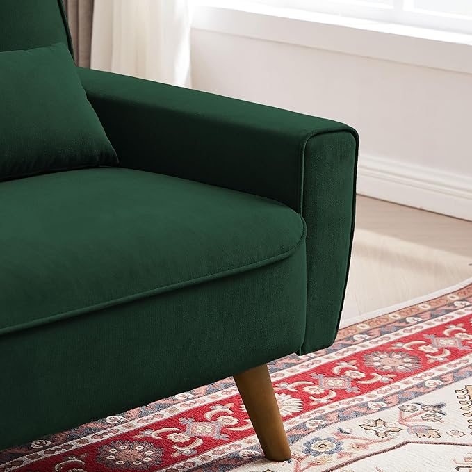 48.8" Small Loveseat Sofa, Mid Century Modern Love Seat Couch with Back Cushions and Plastic Legs, 2 Seater Couches for Living Room, Bedroom, Small Spaces, Green