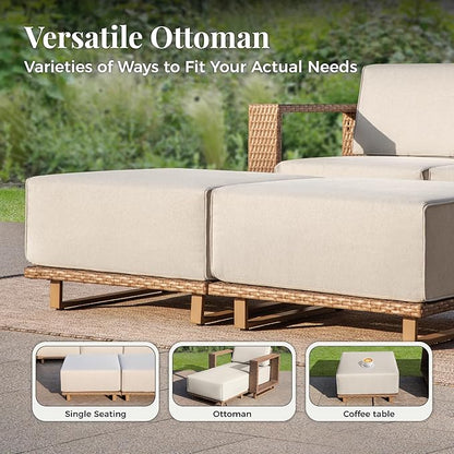 4 Pcs Outdoor Patio Furniture Set, Outdoor Wicker Modular Sofa Couch, 2 Rattan Armchairs, 2 Ottomans with 10" Extra Thick Cushions