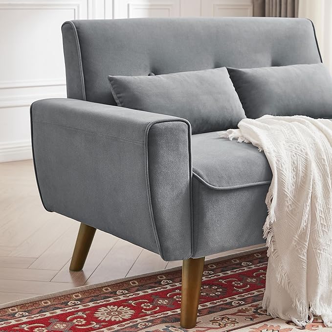 48" Small Loveseat Sofa, Mid Century Modern Love Seat with Back Cushions and Plastic Legs, 2 Seater Couches for Living Room, Bedroom, Small Spaces, Light Grey