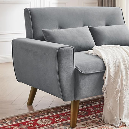 48" Small Loveseat Sofa, Mid Century Modern Love Seat with Back Cushions and Plastic Legs, 2 Seater Couches for Living Room, Bedroom, Small Spaces, Light Grey