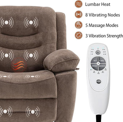 Power Swivel Rocker Recliner with Massage and Heat, USB Port, Infinite Position, Oversized Electric Glider Rocking Chairs Living Room, Soft Fabric Reclining Sofa Chair(Mocha)