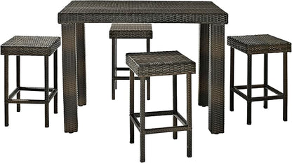 Crosley Furniture Palm Harbor 5-Piece Outdoor Dining Set for 4, Counter Height Wicker Patio Table and Stools, Brown