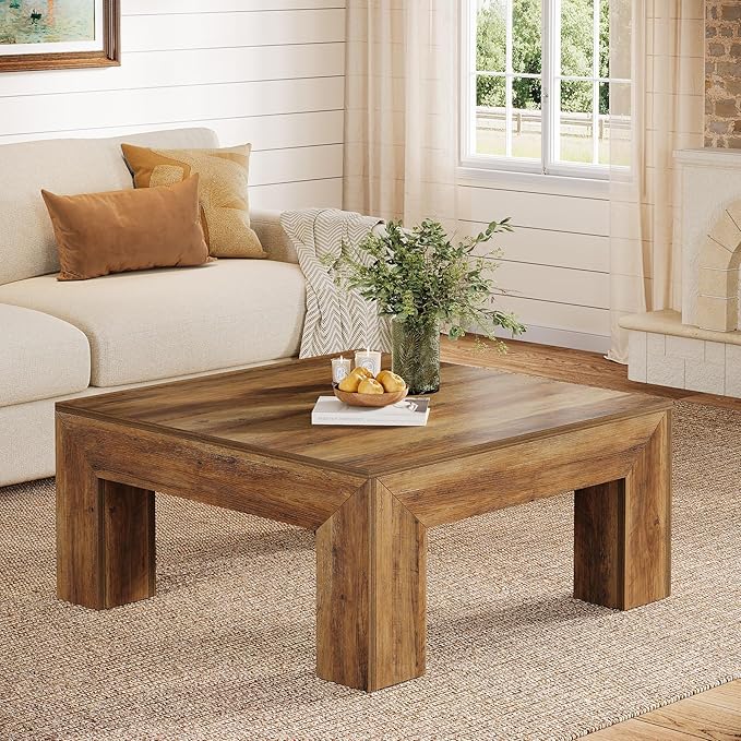 Tribesigns Farmhouse Square Coffee Table for Living Room, 39.37-Inch Low Large Center Tea Accent Table with Sturdy Legs, Easy Assembly (Rustic Brown)