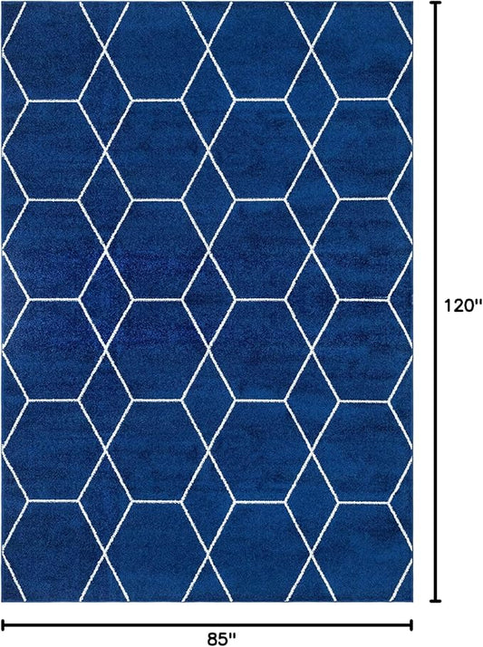 Unique Loom Trellis Frieze Collection Area Rug - Geometric (7' 1" x 10', Navy Blue/ Ivory)