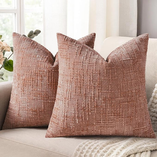 decorUhome Pink Chenille Throw Pillow Covers 24x24 Set of 2 Thick Textured Slubby Couch Pillow Covers Farmhouse Accent Modern Neutral Decorative Pillow Cases for Bed Sofa Living Room