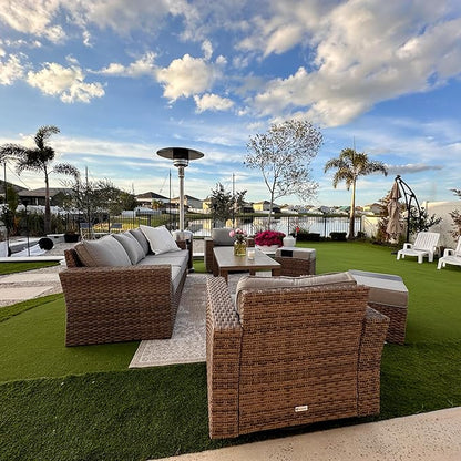 Swivel Glider 5 Piece Outdoor Furniture Set with Swivel Chairs, Wicker Patio Furniture with 4.92" Wide Armrest, 26.3" Deep Seating and 5.5" Thick Cushions, Grey