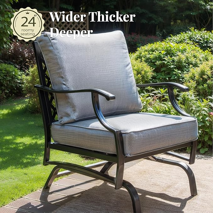 Patio Furniture Set 7 pcs, Outdoor Patio Furniture, 3-Seat Sofa, 2 Single Chairs, 2 Rocking Chairs, 2 Ottomans and 5.75" Extra Thick Cushion, Patio Conversation Set for Backyard Deck,Grey