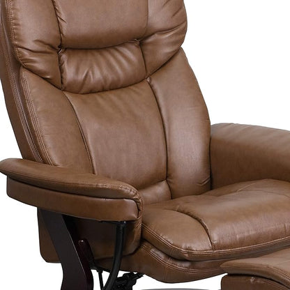 Flash Furniture Allie LeatherSoft Upholstered Recliner with Footrest, Arms, and Headrest, Padded Swivel Recliner Chair and Ottoman Set, Palimino
