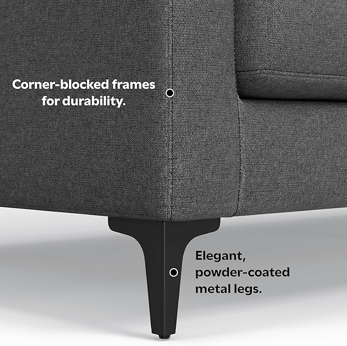 SIMPLIHOME Ava Corner Sectional Sofa in 100% Recycled Polyester Tightly Woven Performance Fabric, Pebble Grey, 102-inches Wide, Handcrafted Mid-Century Modern Style L-Shaped Couch for Living Room