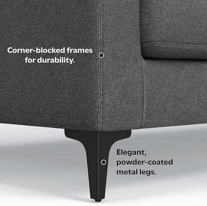 SIMPLIHOME Ava Corner Sectional Sofa in 100% Recycled Polyester Tightly Woven Performance Fabric, Pebble Grey, 102-inches Wide, Handcrafted Mid-Century Modern Style L-Shaped Couch for Living Room