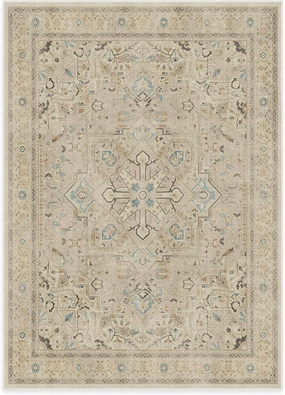 RUGGABLE Washable Vintage Area Rug – Kamran Ivory Opal 5x7, Stain-Resistant, Non-Slip – Medium Machine Washable Rugs for Living Room, Bedroom, Hallway, Entryway & Office–with Cushioned Pad