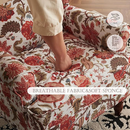 MELLCOM Floral Accent Chair, High Back Upholstered Armchair with Solid Legs, Leisure Single Sofa Chair for Living Room, Bedroom, Home Office, Red Floral