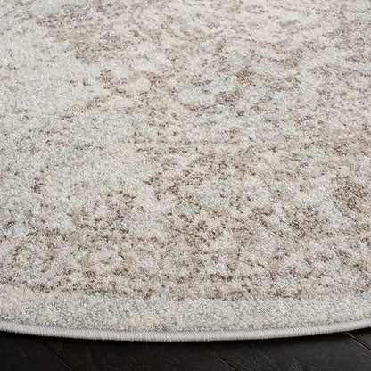 SAFAVIEH Evoke Collection Area Rug - 5'3" Round, Ivory & Taupe, Distressed Design, Non-Shedding & Easy to Clean, Ideal for Living Room, Bedroom, Dining Space (EVK256E)