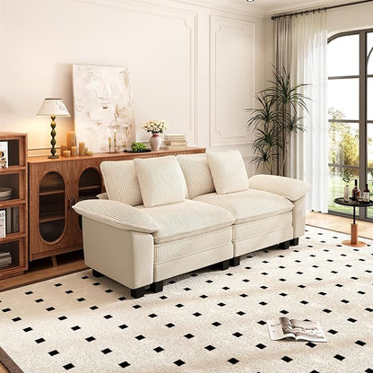 PHI VILLA Cloud Modular Couches Sets, 87.5" Sectional Loveseat Sofa with Upholstered Deep Seat, 2-Seater Comfy Couches for Living Room Bedroom, Chenille Corduroy Dual Fabric, Beige