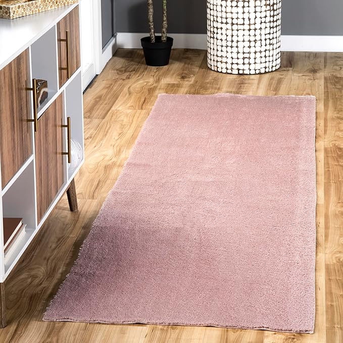 nuLOOM 2' x 10' Cozy Plush Area Rug, Machine Washable, Non-Slip, Soft Fluffy Shag Carpet for Living Room Bedroom Kids Room Nursery Home Decor, Loni Pink