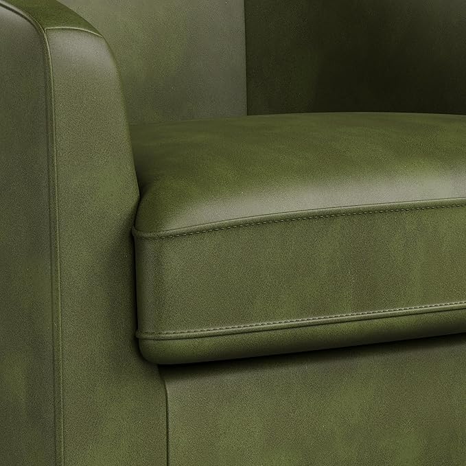 Swivel Barrel Accent Chair, Round Faux Leather Living Room Arm Chairs, Modern Upholstered Comfty Reading Nook Chairs for Bedroom, Small Club Armchair, Single Sofa Side Chair, Green