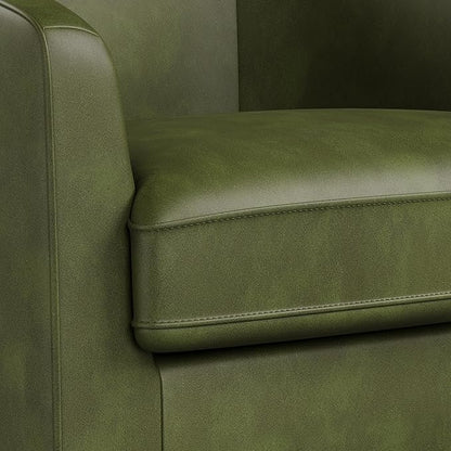 Swivel Barrel Accent Chair, Round Faux Leather Living Room Arm Chairs, Modern Upholstered Comfty Reading Nook Chairs for Bedroom, Small Club Armchair, Single Sofa Side Chair, Green