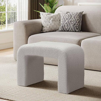 Tribesigns Vanity Stool, Arched Foot Rest for Couch, Large Foot Stool Ottoman, Modern Extra Seating for Living Room, Shoe Bench for Entryway, Dressing Chair for Bedroom, Fully Assembly, Light Gray