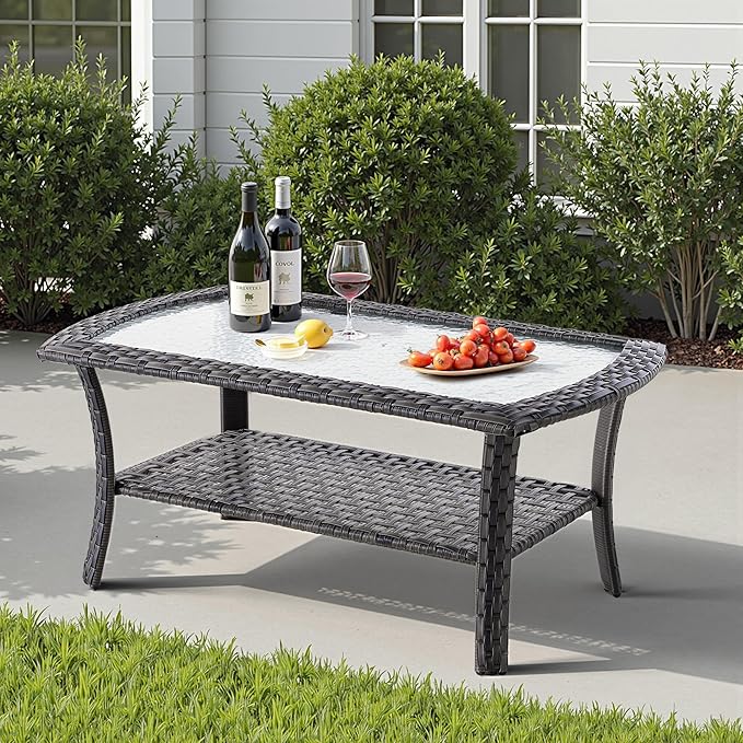7 PCS Patio Outdoor Furniture Set with Swivel Rocking Chairs,All Weather Wicker Rattan Patio Seating Sofa and Chairs Set,Outdoor Conversaiton Sets for Deck Yard Prrch Garden Poolside,Black