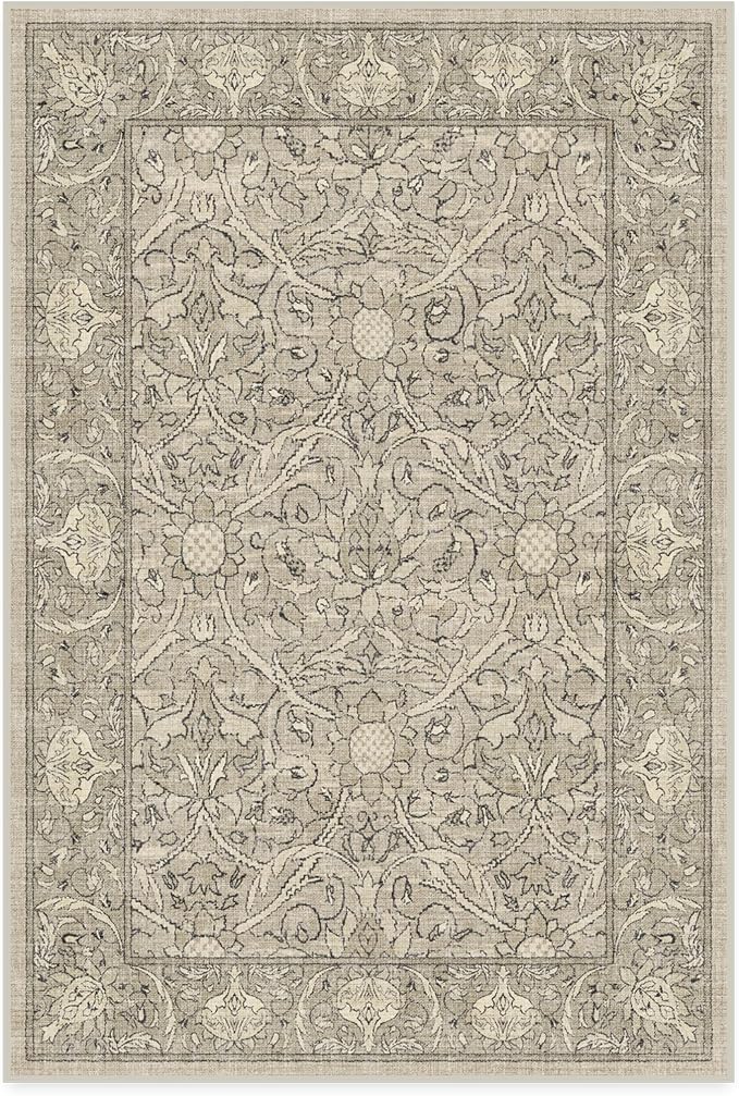 RUGGABLE x Morris & Co Washable Area Rug – Montreal Natural Stone 4x6, Stain-Resistant, Non-Slip – Medium Machine Washable Rugs for Living Room, Bedroom, Hallway, Entryway & Office–with Cushioned Pad