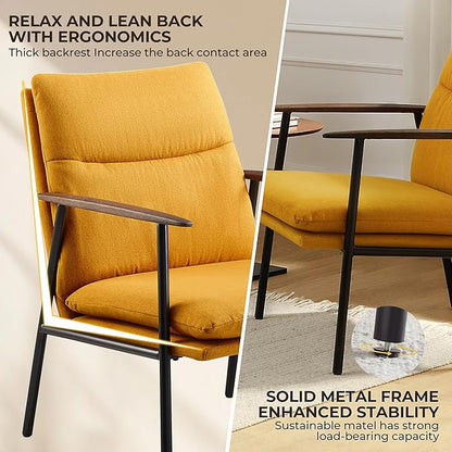 Art Leon Mid Century Modern Accent Chair-Fabric Relaxing Armchair with Metal Frame Upholstered Lounge Chair, Ergonomic Reading Chair for Lounge, Living Room, Reading Room, Bedroom,Yellow