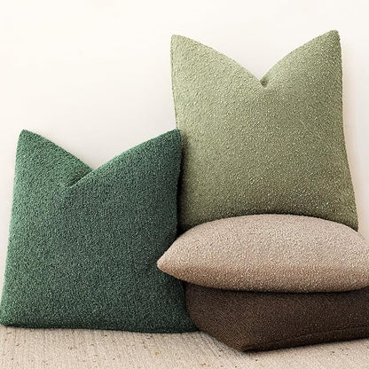 Foindtower Set of 2, Decorative Textured Boucle Throw Pillow Covers Accent Solid Pillow Cases Neutral Cozy Couch Cushion Case for Chair Sofa Bedroom Living Room Home Decor 16x16 Inch Pine Green