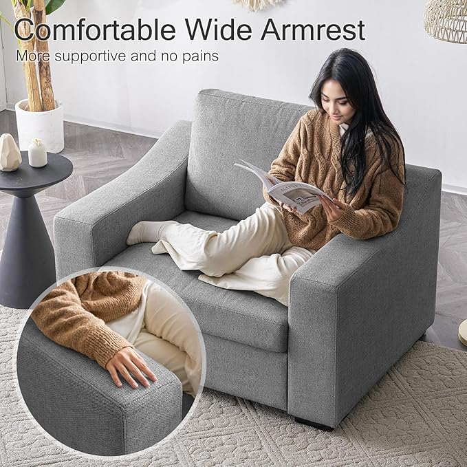 ELUCHANG 47" W Oversized Accent Chair, Linen Fabric Modern Chair, Washable Covers, Comfy Upholstered Large Armchair Single Sofa Reading Chair for Living Room Bedroom Office, Dark Grey