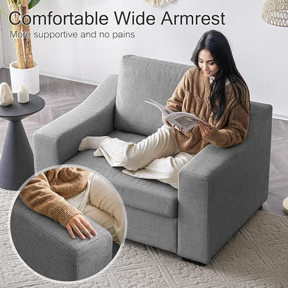 ELUCHANG 47" W Oversized Accent Chair, Linen Fabric Modern Chair, Washable Covers, Comfy Upholstered Large Armchair Single Sofa Reading Chair for Living Room Bedroom Office, Dark Grey