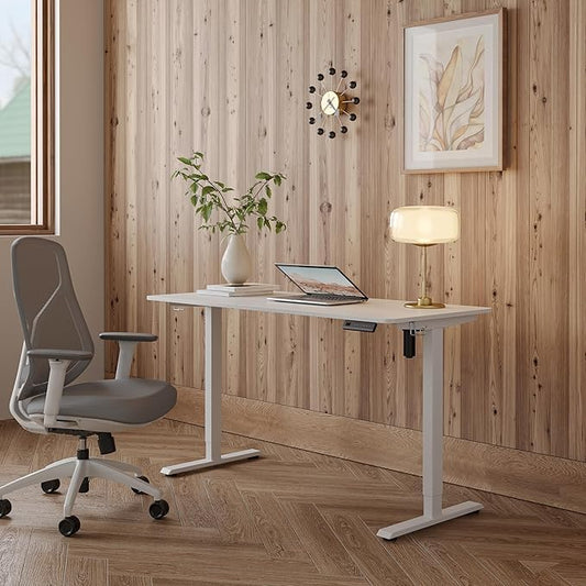 FEZIBO One-Piece Standing Desk Adjustable Height Stand up Home Office Desk, 40x24 Inch Electric Standing Computer Desk, with 4 Memory Presets, Headphone Hook, White